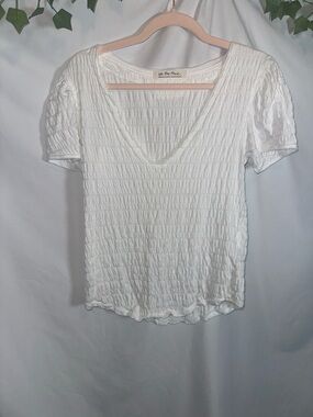 We The Free White Textured V-Neck Tee